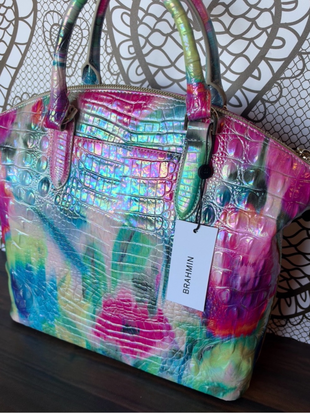 FIRM $ Brahmin Large Duxbury Melbourne IMPRESSION WATERCOLOR Satchel NWT - Picture 2 of 14